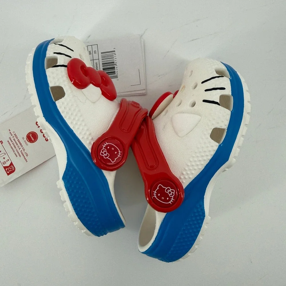 Crocs Hello Kitty IAM Classic Clog White 5 Toddler C5 Bow Red Cat Youth New